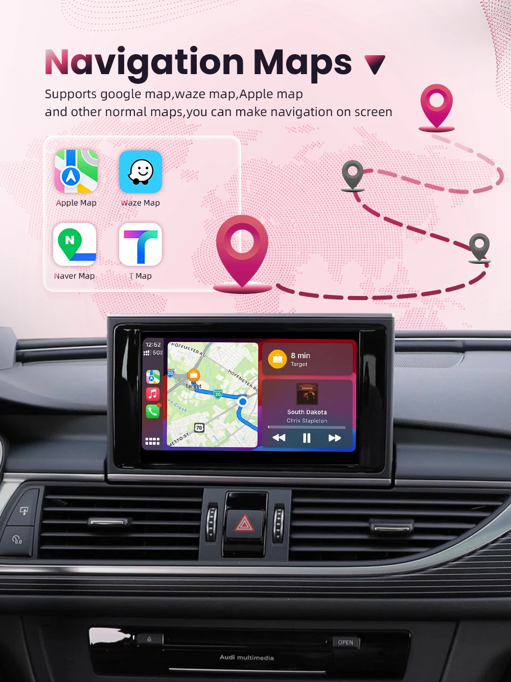 BONROAD Drahtloses CarPlay-Schnittstellenmodul für Audi A6 A7 A4 A5 Q3 A1 Q5 mit Android Auto Mirror Link AirPlay Bluetooth – Detail 6