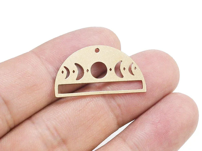 10pcs 10pc Moon Phase Charm, Semi Circle Connector, Half Round Earring Charm, 28.8x15.6mm, Southwestern, Jewelry Supply -R2203