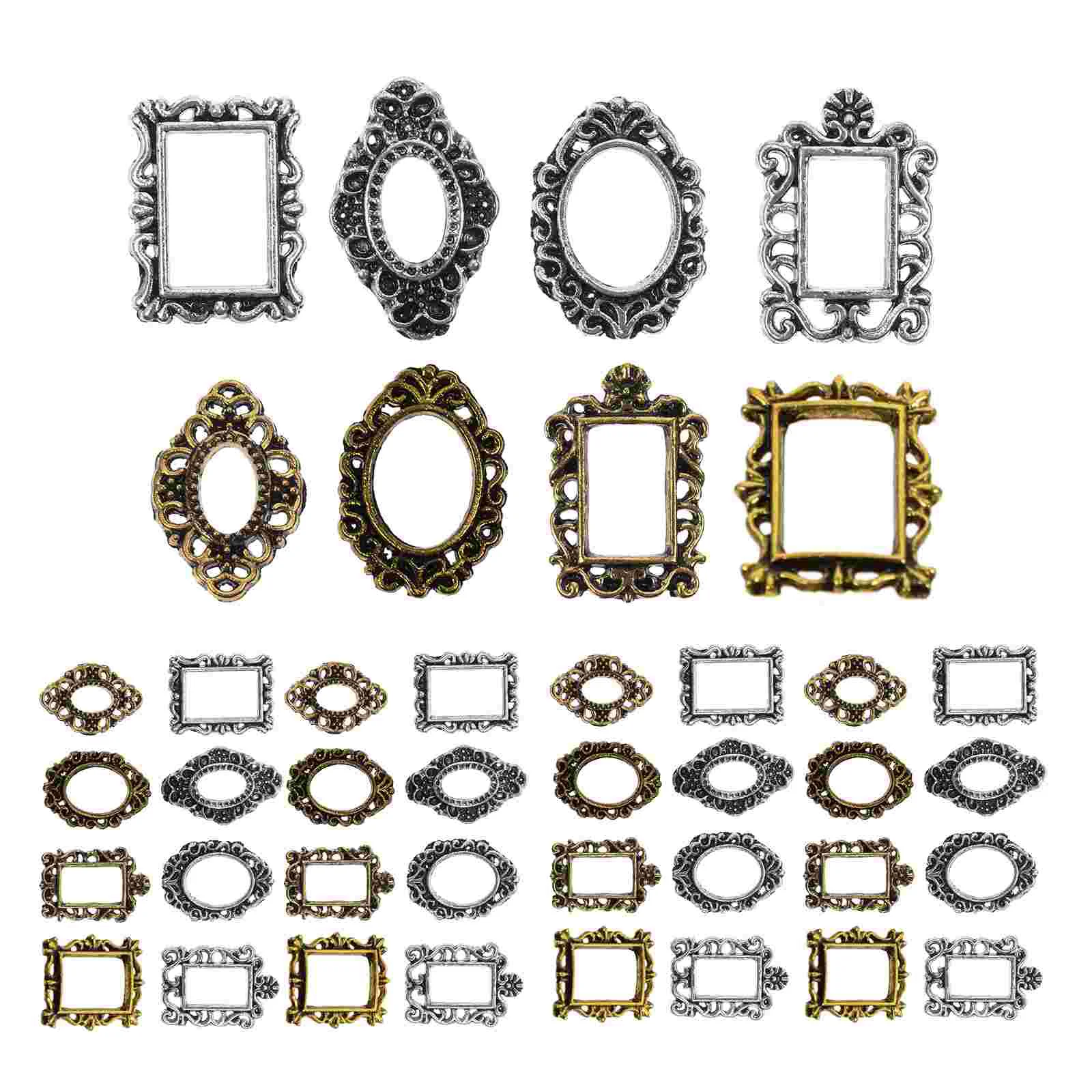 

40 Pcs Nail Photo Frame Gems for Nails Rhinestones Mini Metal Vintage Picture Small Retro Cake