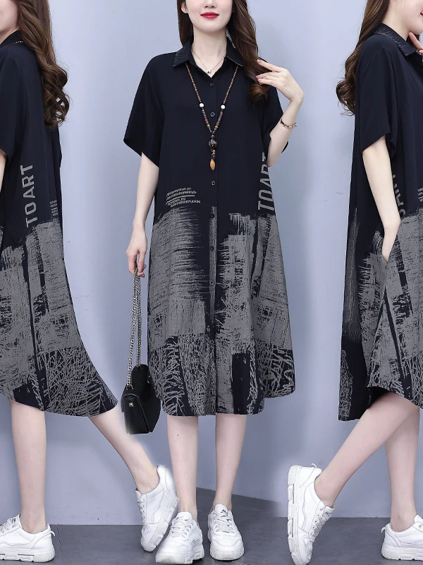 Slimming Effect irt Sle Mid-Length Faion Print Dr Summer New Arrival plus Size Casual Loose Waist Soft Fabric