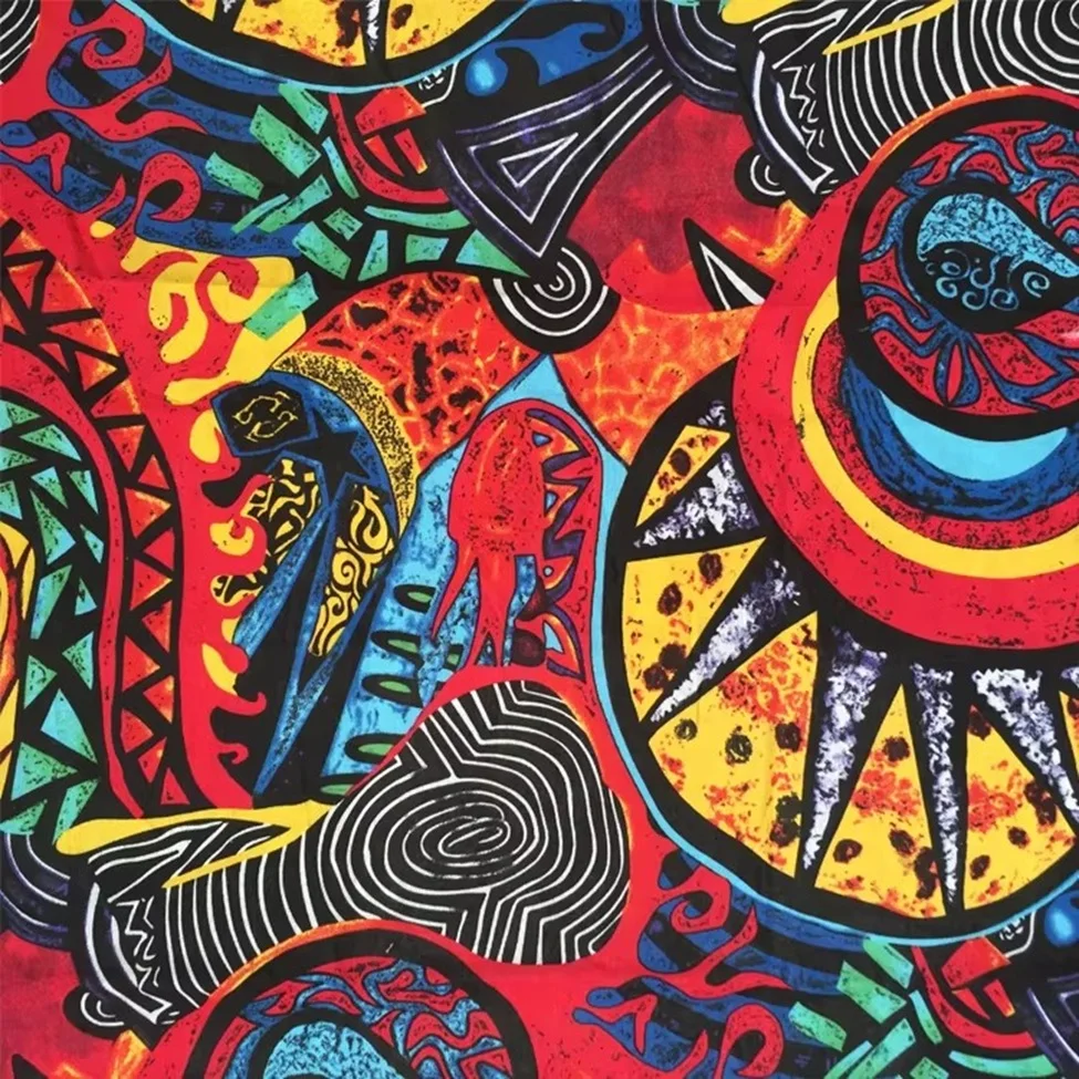 Ethnic Style Printed Cotton Linen Fabric Retro Wave West Asia Pattern for Hotel Pillows Bar Tablecloths Home Decor