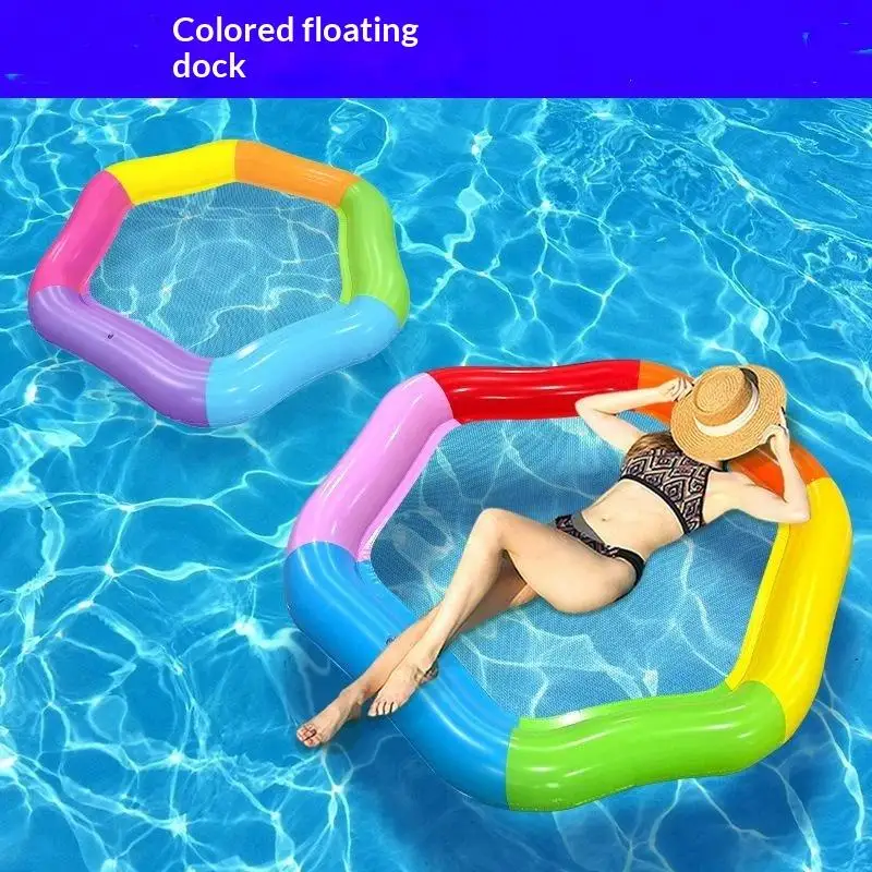 Hexagonal Colored Inflatable Float, Portable Water Float Chair, Summer Beach Pool Water Entertainment