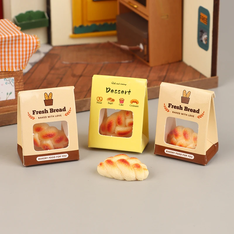 5Set 1:12 casa de muñecas simulación postre pan con caja de paquete muñeca cocina comida decoración juguete muñecas casa escena decoración Accesorios