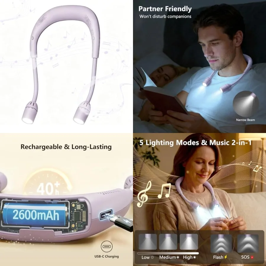 

Camping Lantern with Bluetooth Speaker, 2600mAh Hands-Free Neck Light, 5 Modes SOS/Flash/High/Mid/Low,80H Runtime, Rechargeable