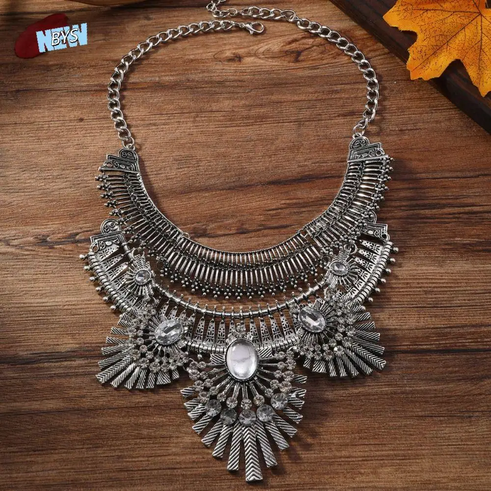 

Vintage Rhinestone Exaggerated Necklace Tassel Alloy Ethnic Style Jewelry Exquisite Accessories Bohemian Style Necklace Party
