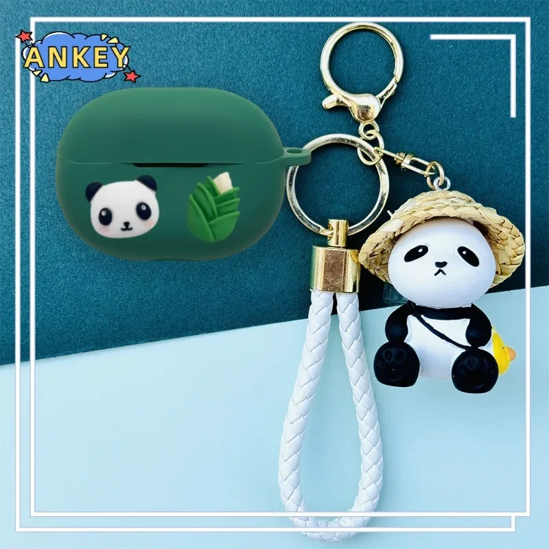 Compatible with Honor EarBuds X10 Lite Bluetooth Earphones Silicone Protective Case with Cute Pig and Panda Keychain Pendant