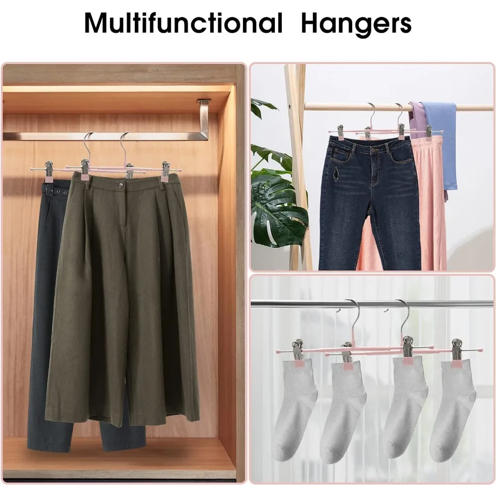 10pcs Thin Trouser Hangers, Non-Slip Pant Hangers with Adjustable Clips, Space Saving Hangers for Clothes, Skirt