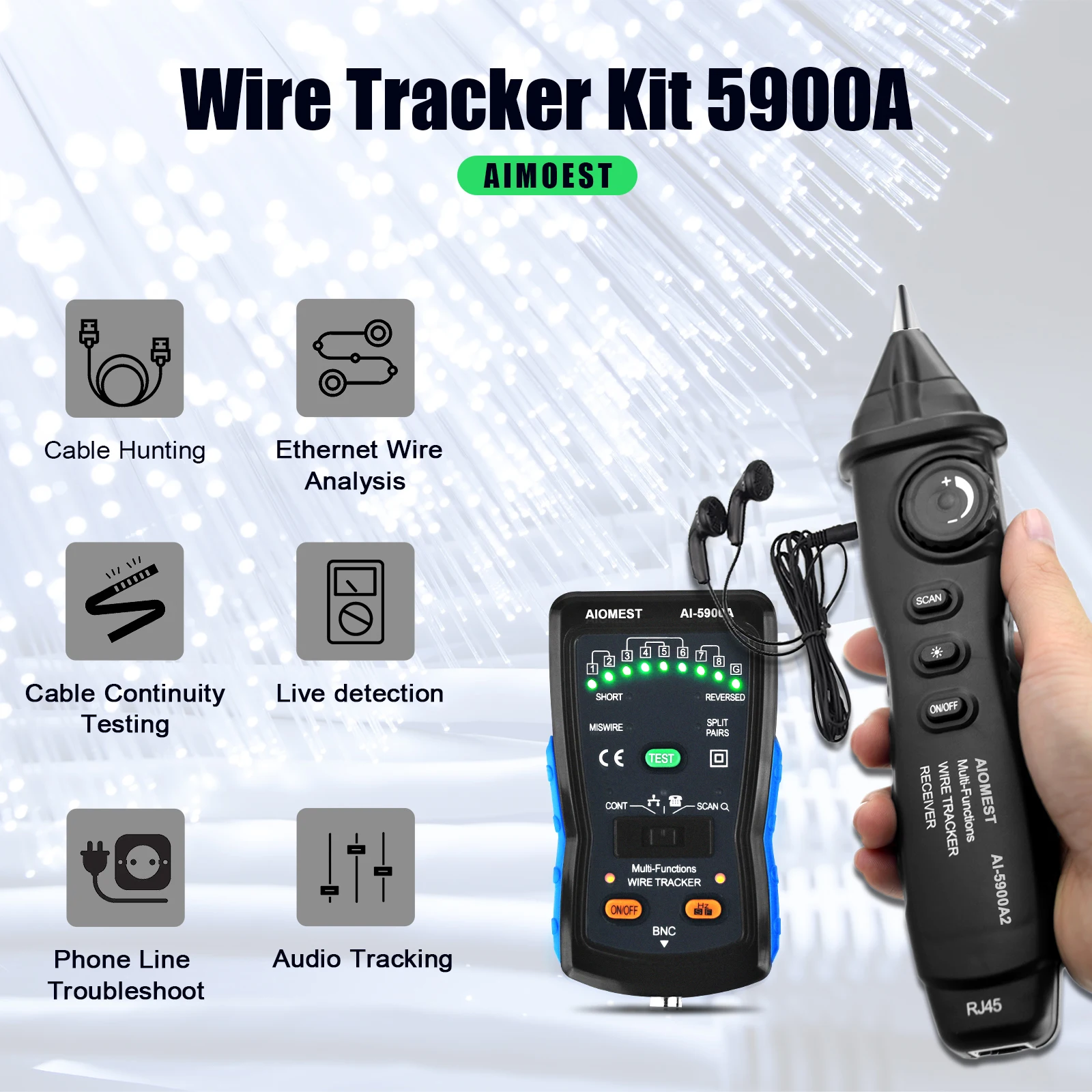 Multifunction Wire Cable Tracker & Network Tester, RJ45/RJ11/BNC LAN Cable Tester With Toner Probe, Continuity Check, Toolkit