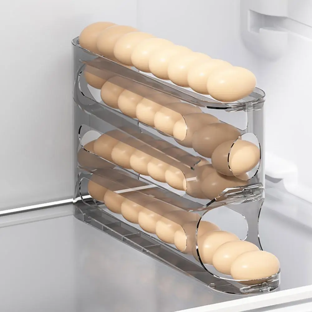 Egg Dispenser Egg Storage Box Capacity Refrigerator Egg Storage Rack with Automatic Rolling Dispenser Food Grade 4 Tiers Fridge