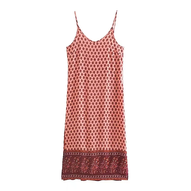 BOHO V neck Paisley Floral print Sling Dress Summer Holiday Woman Side Slit Spaghetti Strap Midi Long Dresses Beach Robe Vestido