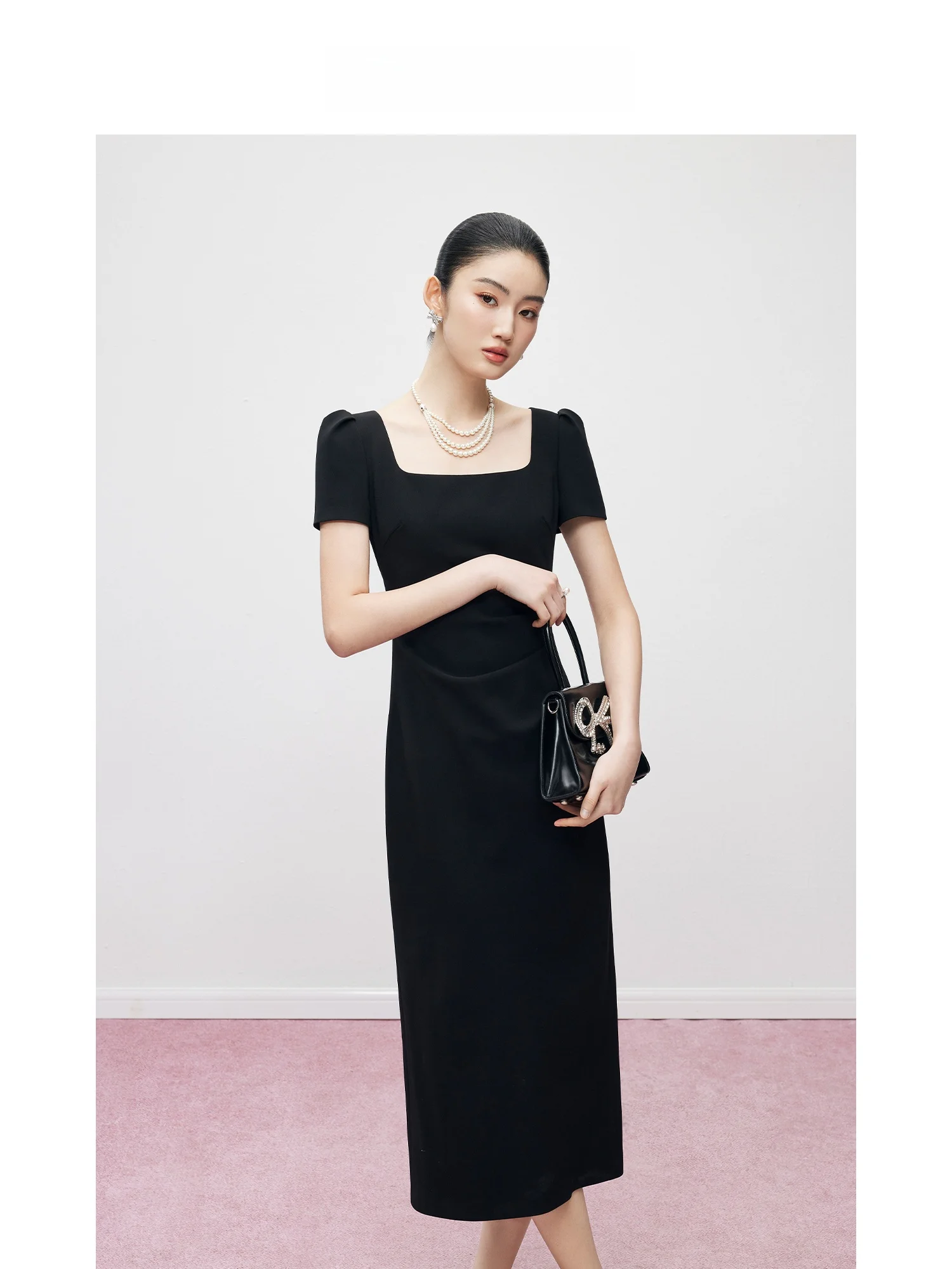 

Платье MandyZhang в стиле Хепберн, черное, из ацетата, с пышными рукавами, приталенное, летнее, модное, повседневное, вечернее