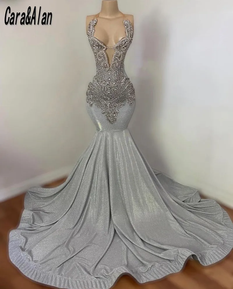 Sparkly Mermaid Prom Dresses For Black Girls Luxury 2025 Beaded Diamond Women Party Gowns Customized Vestidos De Gala 2024