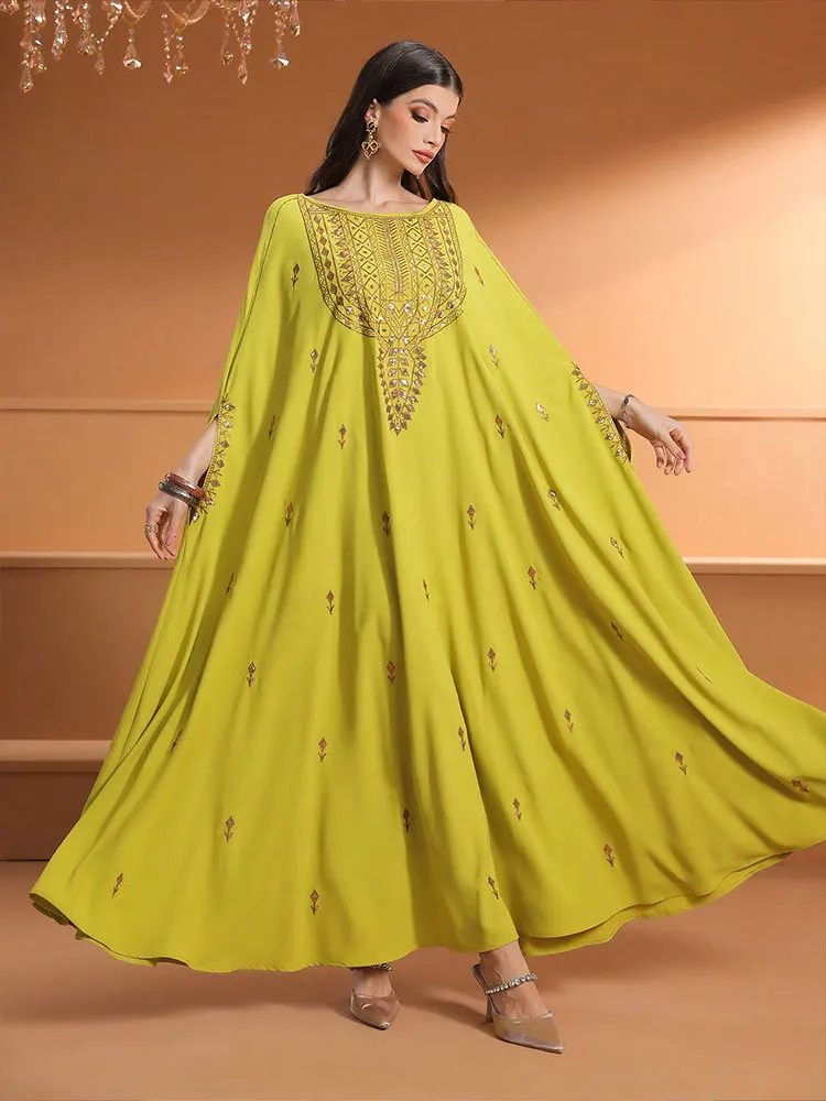 New Abbayas for Woman Muslim Batwing Sleeve Dress Ramadan Dubai Abayas Turkey Kaftan Eid Djellaba Islam Party Gown Robe Jalabiya