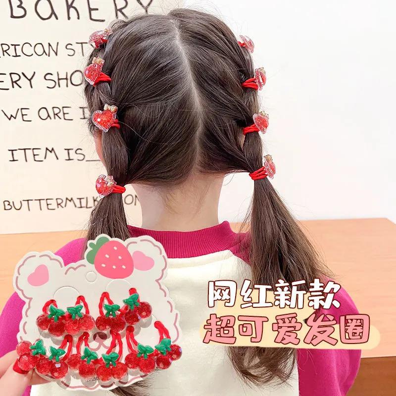 Rubber Strawberry Bear Pink Hair Rope Child Cute Tied Hair Rubber Band Girl Cartoon Head Elastic Hair Ornaments Disney Lotso