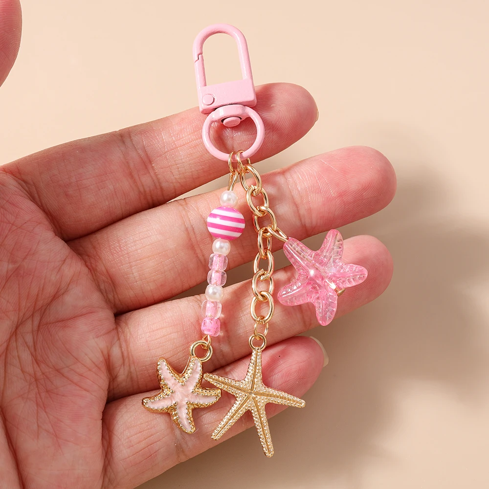 Aihua Niedlicher Seestern-Schlüsselanhänger für Frauen und Mädchen, Schicker Sommer-Strand-Schlüsselring, Anhänger für Handtaschen-Deko, DIY Handgemachter Schmuck, Geschenk – Detail 5