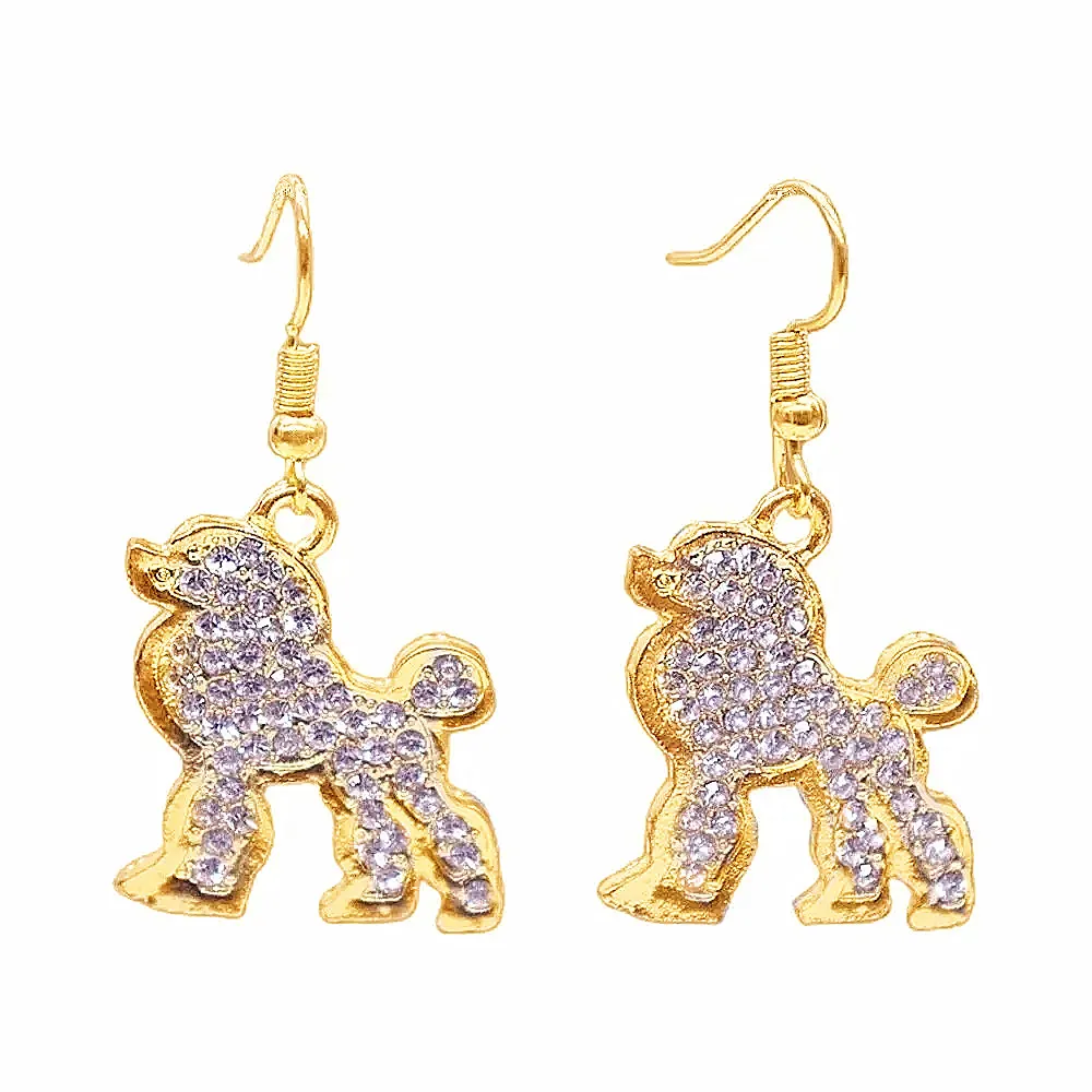 Metal Clear Rhinestone Inlay Animal Pretty Poodle Society Earrings For Women