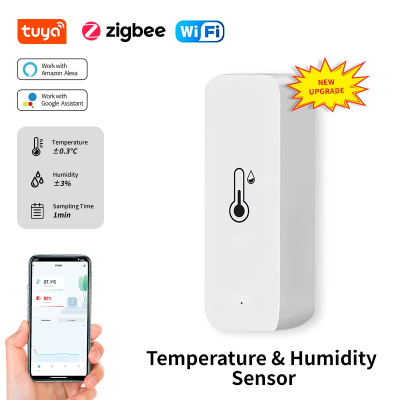 Tuya Zigbee/WiFi مستشعر درجة الحرارة والرطوبة الذكي، جهاز التحكم في الرطوبة الداخلي، مراقبة العمل مع المنزل الذكي