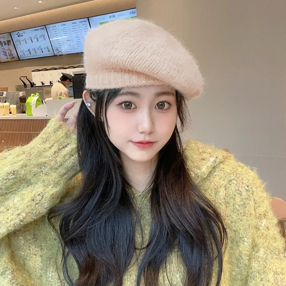 أنيقة الموهير محبوك قبعة قبعة بلون Harajuku الصوف الرسام قبعة الكورية الدافئة محبوك قبعة مثمنة فتاة