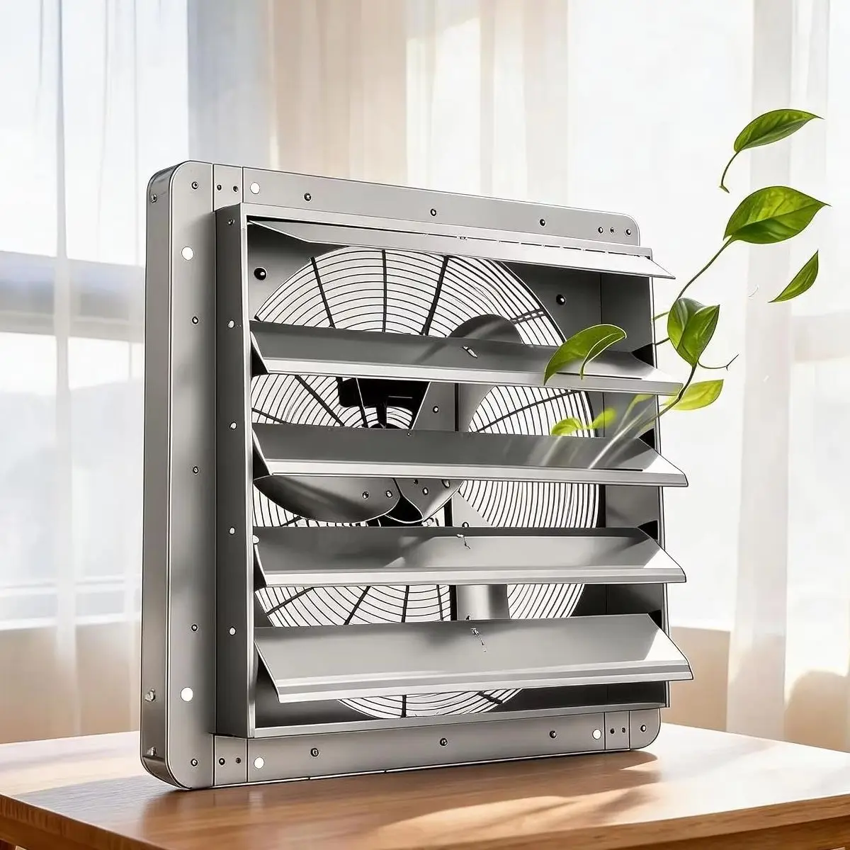 20 24 Inch Automatic Louver Exhaust Fan Wall Mounted Ventilation Fan High Speed Ventilator 3500 CFM Low Noise Energy Efficient Industrial Exhaust Fan with Aluminum Blades for Garage Warehouse Workshop Greenhouse Barn