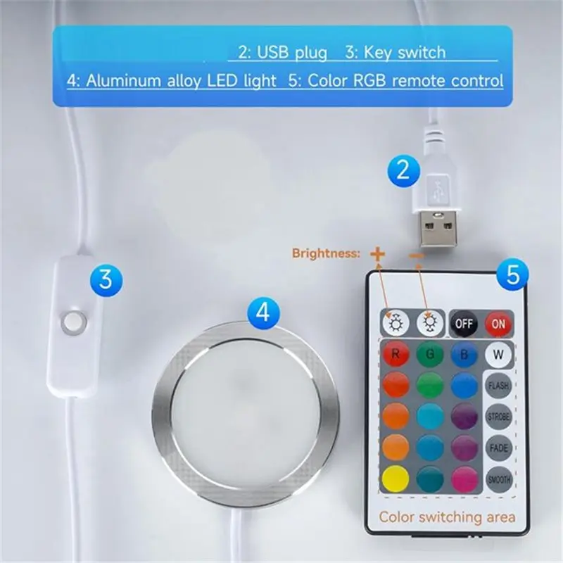 【FITTING】6Pcs Remote Control RGB LED Lamp Kit 001 For Bambu Lab H2D/X1/P1P/A1 Mini Anycubic Multicolor F RGB Includes