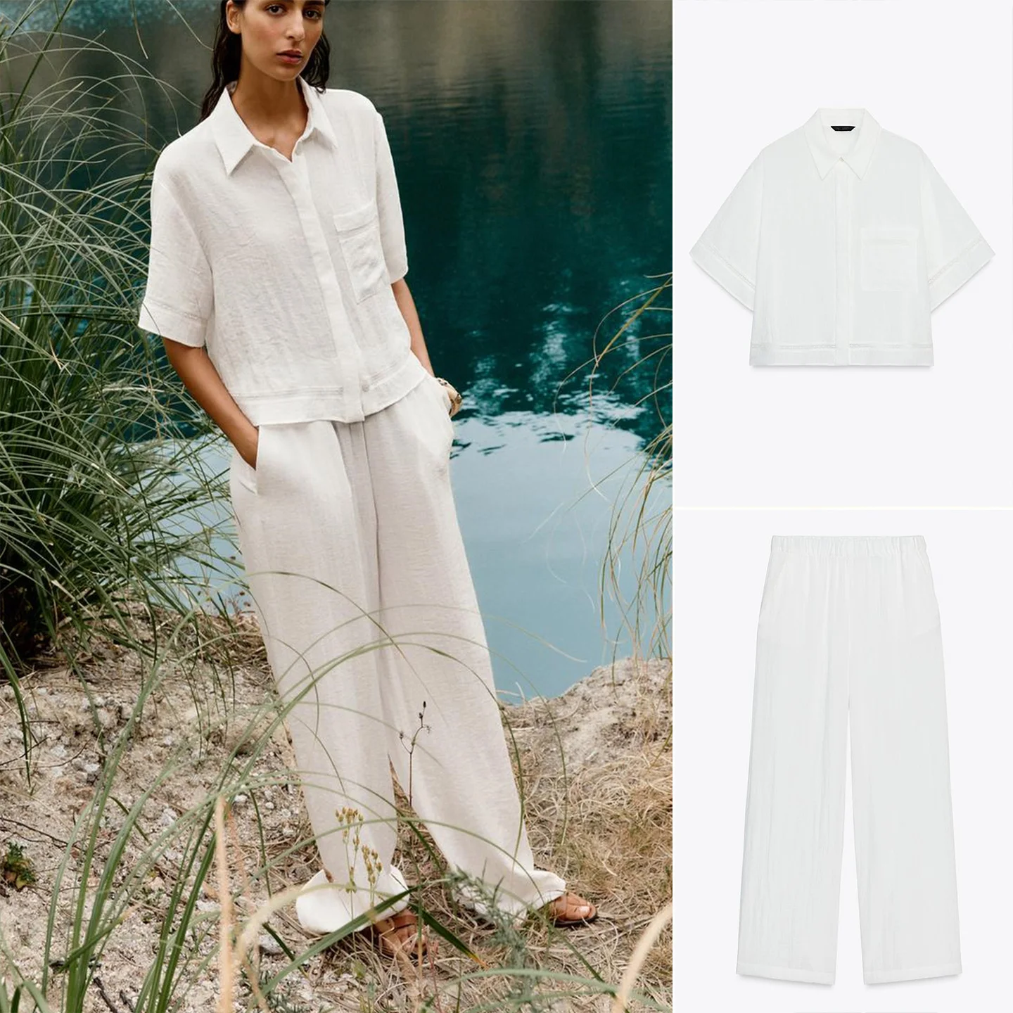 

Простые повседневные брюки ort Sve с отложным воротником ort irt 80774, винтажные широкие брюки с высокой талией 833074, женский комплект