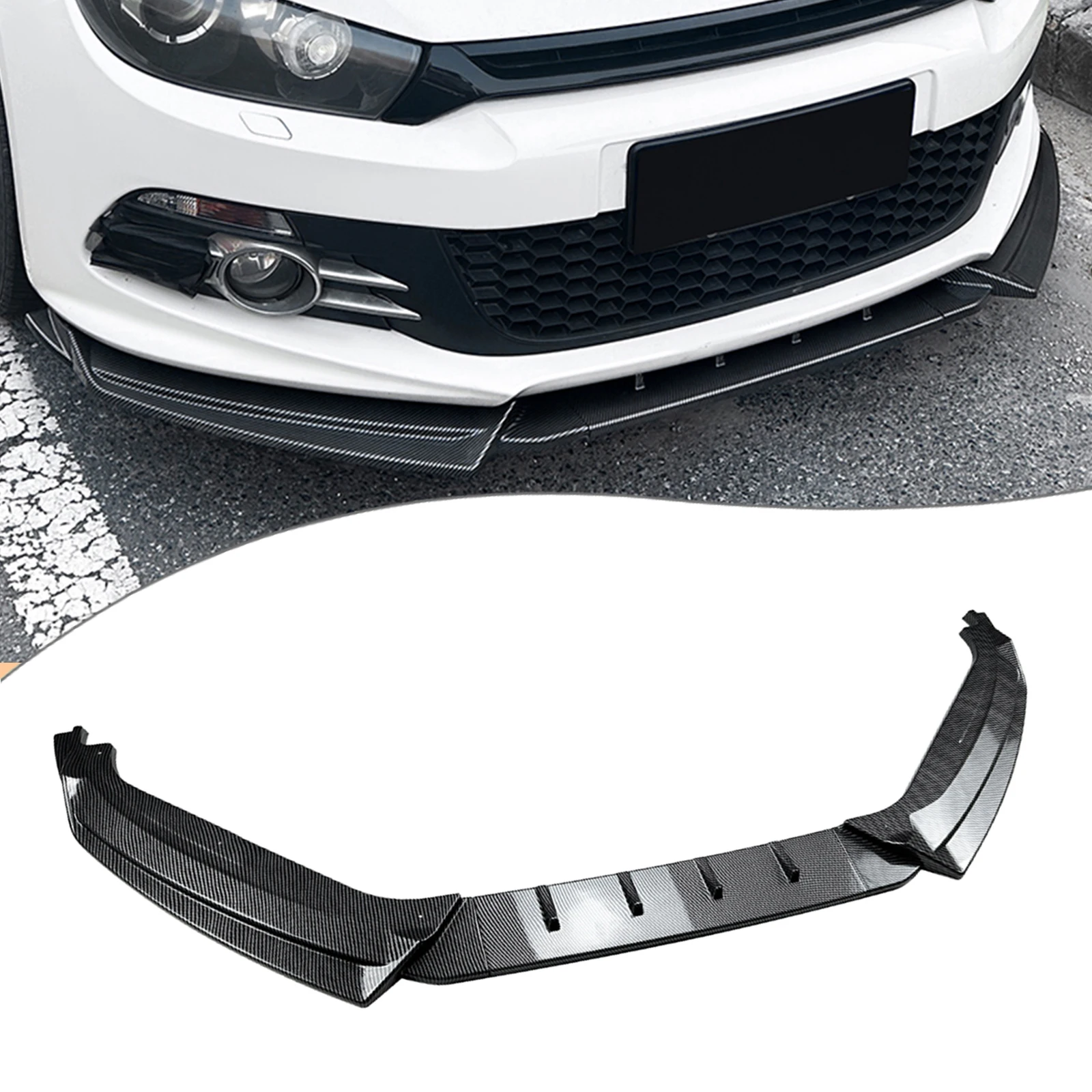 Alerón de parachoques delantero con apariencia de fibra de carbono/divisor inferior negro brillante para Volkswagen VW Scirocco MK3 Early Rline GTS 2008-2014