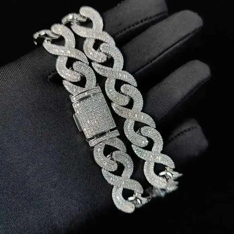 

Ожерелье-цепочка с бриллиантами Vvs Moissanite Iced Out на заказ, 16 мм, стерлинговое серебро 925 пробы, багет, Майами, кубинское звено, браслет-цепочка