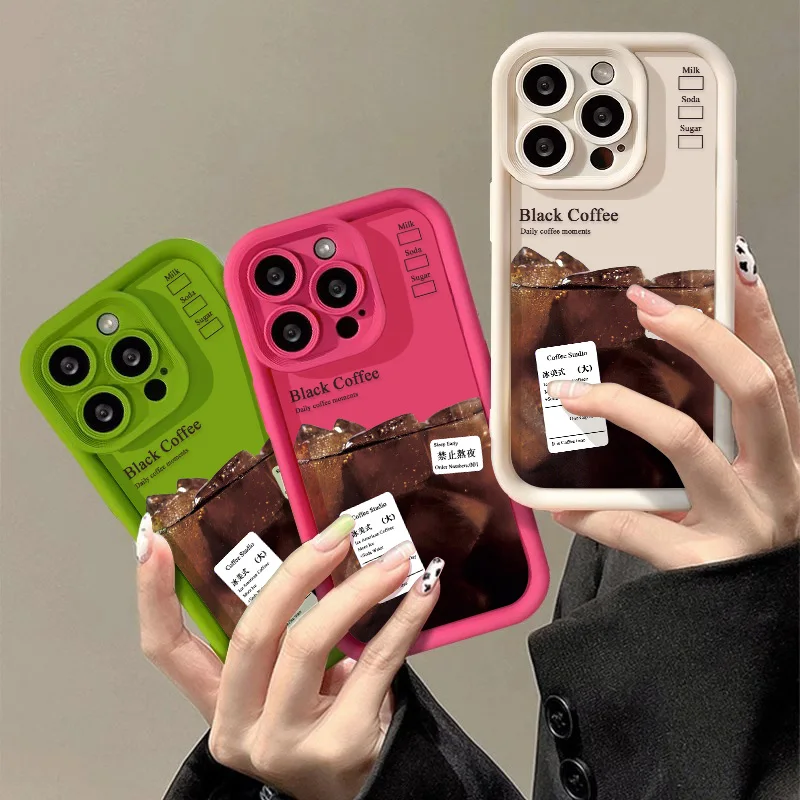 Ice Coffee Painted Case For iPhone 11 14 12 13 15 Funda 15 Pro Max X XR XS Max 8 7 14 15 Plus SE 2020 2022 iPhone11 Bumper Cover