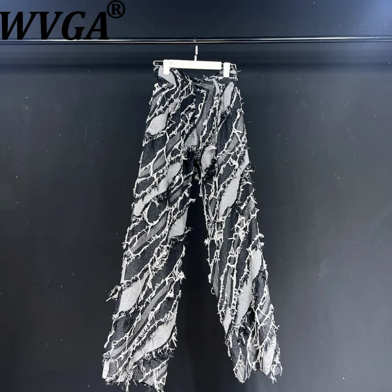 

WVGA весна осень новые мужские камуфляжные джинсовые брюки Tide High Street с потертостями модные нишевые шикарные повседневные прямые брюки Ins W13308