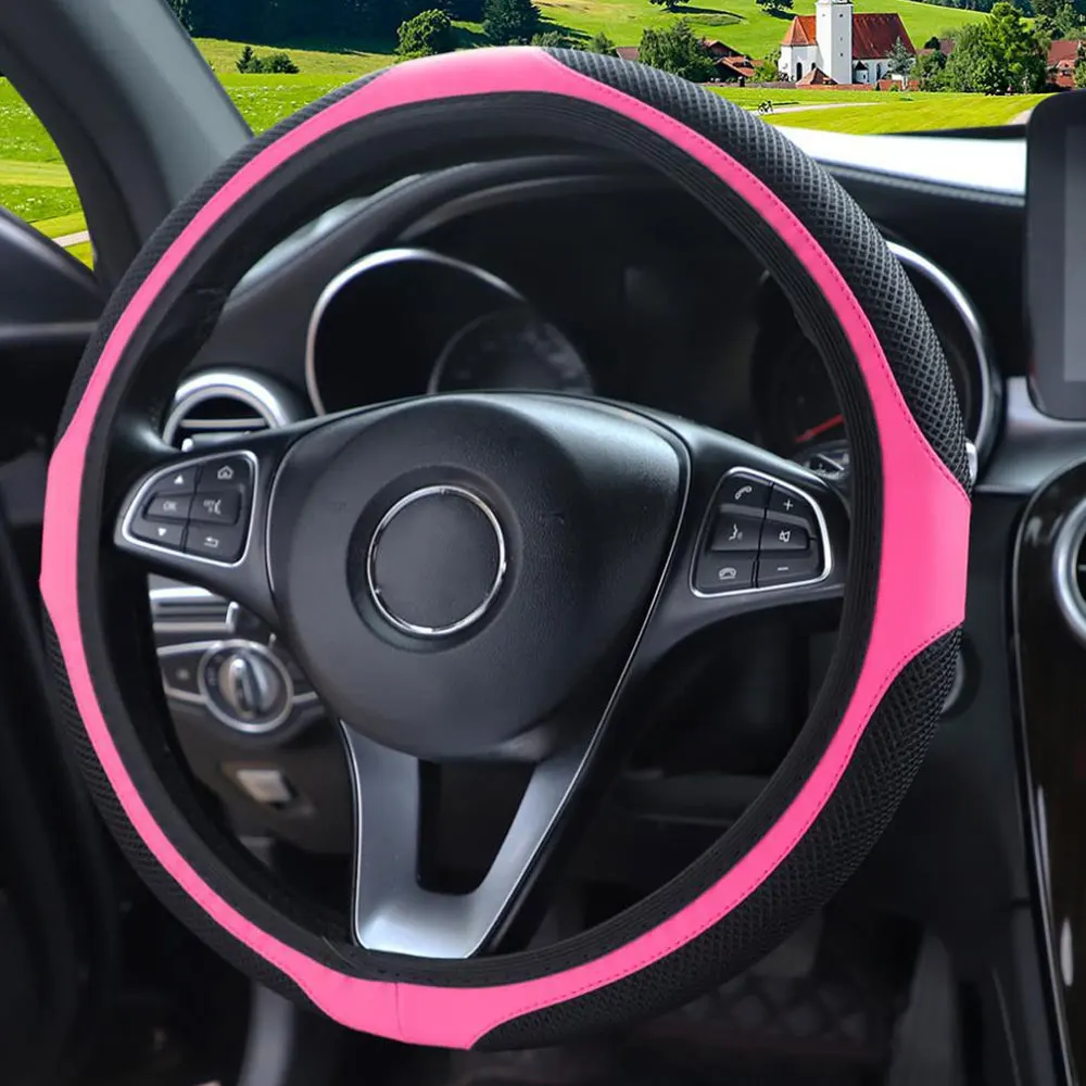 

Car Steering Wheel Cover Without Inner Ring 37-38cm Three-dimensional Leather Embroidered Color Breathable Car Auto Accessories