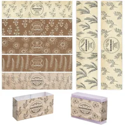 90pcs Handmade Labels for Soap 9 Style Plant Soap Paper Wrapper Tags Sleeves Covers Tape Band Label for Handmade Soap Lotion