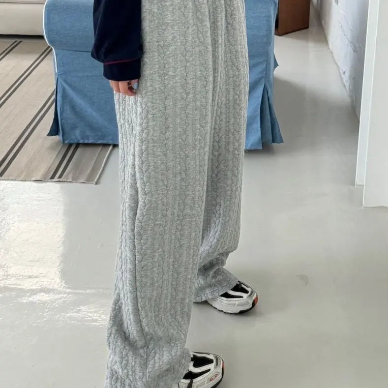 

Spring 2025 Chic Vintage Knitted High Waist Loose Women's Casual Pants Wide Leg Pants Comfortable Polyester Fiber