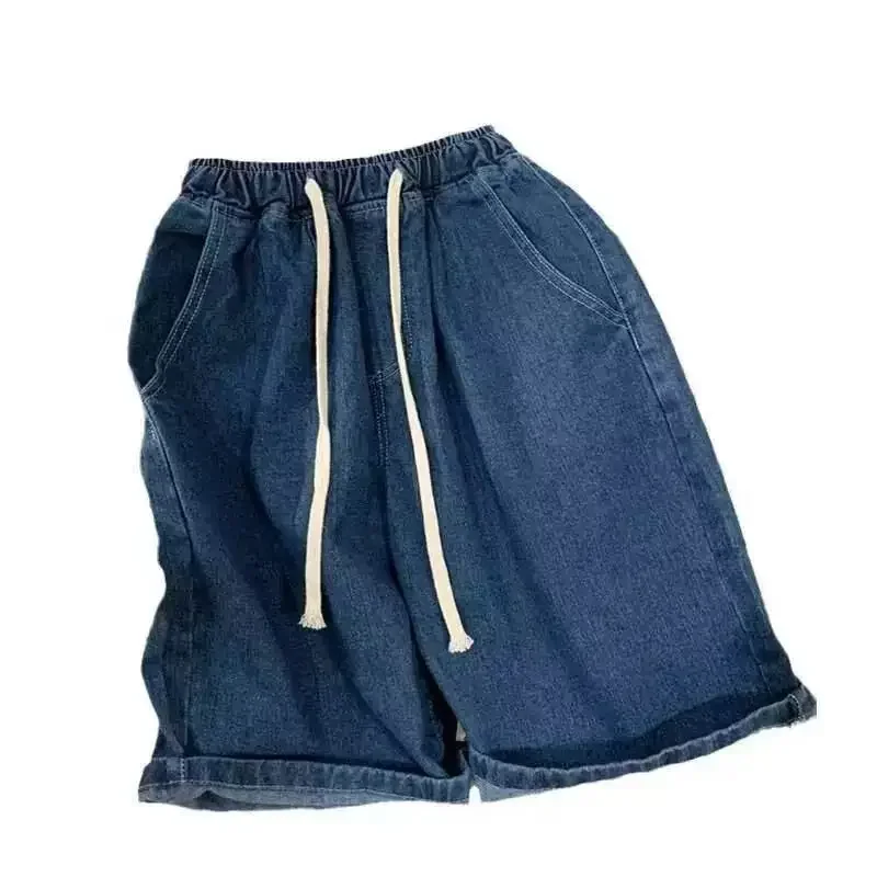 Elastic Denim Shorts for Men in Summer, Thin Design, Elastic Waist, Small Student, Five Point Casual Pants, Loose Fit, Slimming