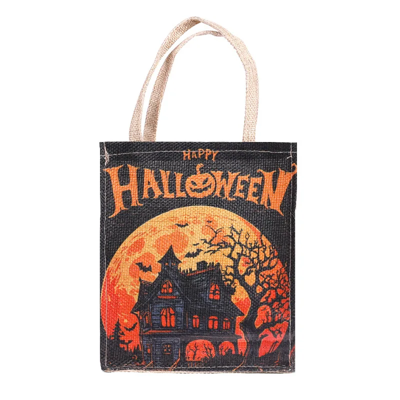 5PCS/Lot Halloween Linen Tote Bag Woman Handbags Shoulder Shopper Bag Pumpkin Candy Shopping Bag