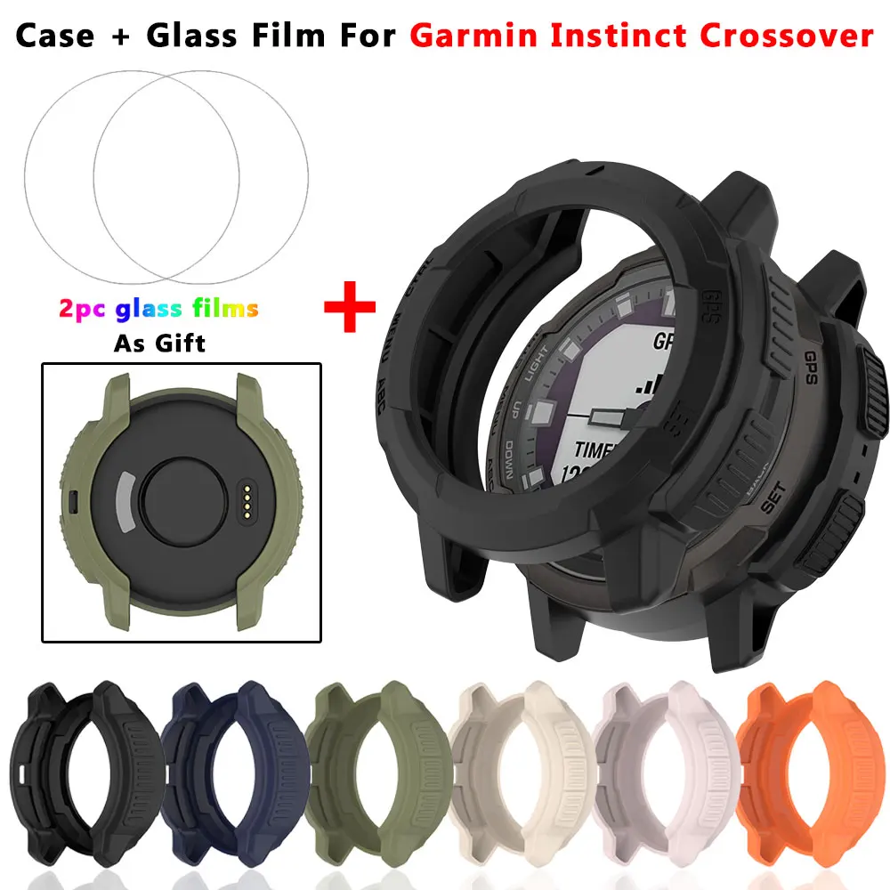 Etui 2 w 1 + folia ze szkła hartowanego do Garmin Instinct Crossover TPU PC osłona ekranu i zderzak ochronny etui