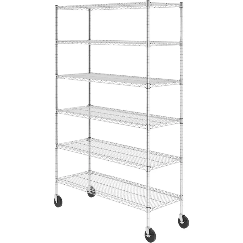 

Certified Storage Shelves, Heavy Duty Steel Wire Shelving Unit with Wheels and Adjustable Feet, Used as Pantry Shelf