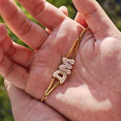 Pulsera personalizada con 26 letras en inglés, joyería deslizante, cadena doble de acero inoxidable, para regalo