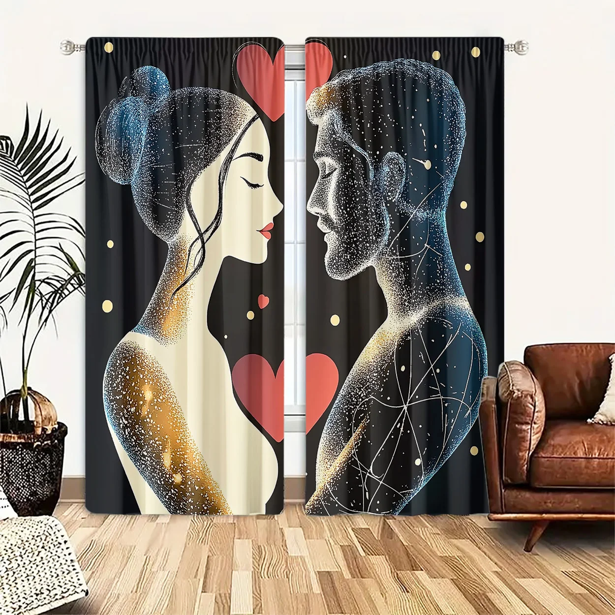 Modern Romantic Couple Illustration Curtains Art Window Drapes Abstract Galaxy Love Home Decoration Living Room Style Curtains