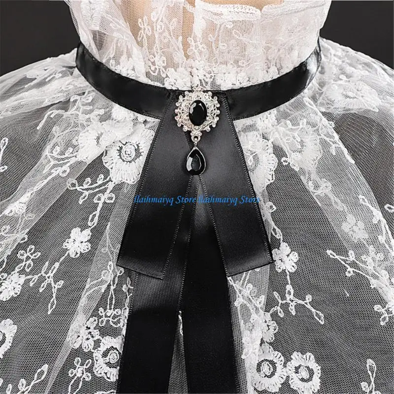 573B Victorian Detachable Collar Soft Linen Neckwear Ruffle Collar For Formal Occasion Celebration Stage Performances Props