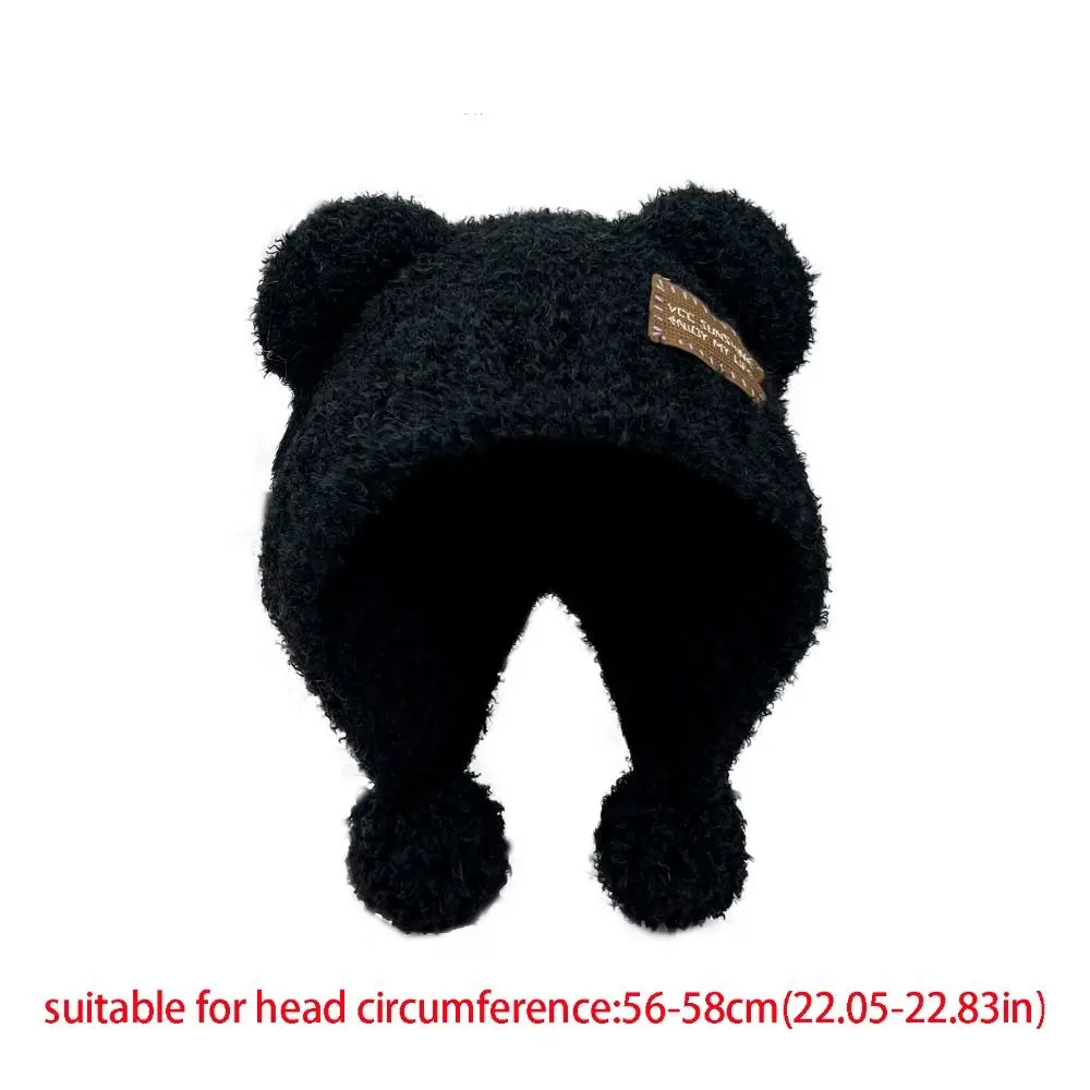 Cute Fluffy Little Bear Ears Hat Bear Ears Wool Knitted Cap Beanie Woolen Hat Balaclava Hat Outdoor