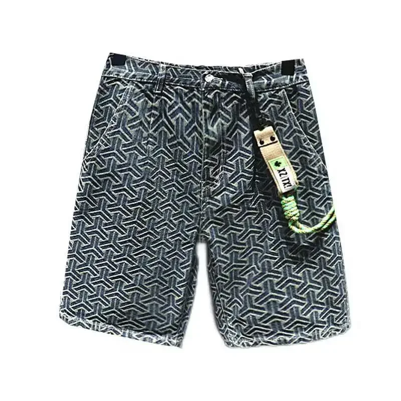 Man Denim Shorts Straight Hip Hop Short Jeans Pants For Men Xxxl Y2k Fashion Xl Buttons Original Blue With Vintage Korean