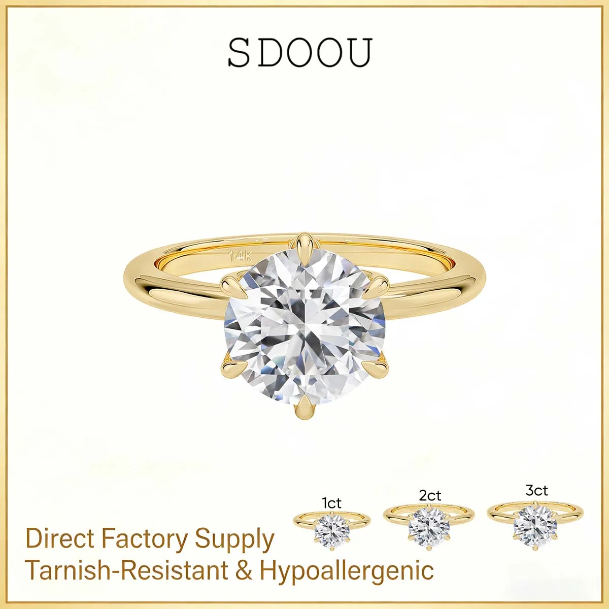 

SDOOU 14k Gold Moissanite Ring 1ct 2ct 3ct D Color VVS1 for Woman Wedding Luxury Jewelry Engagement Promise Gift Classic TRENDY