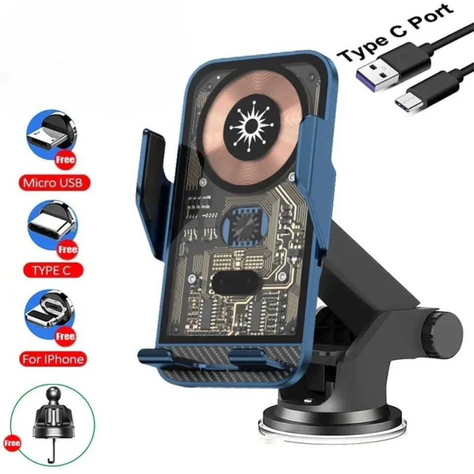 Car Wireless Charger Auto Mount Phone Holder For iPhone 17 16 15 14 Samsung Xiaomi Infrared Induction Fast Charging Stand