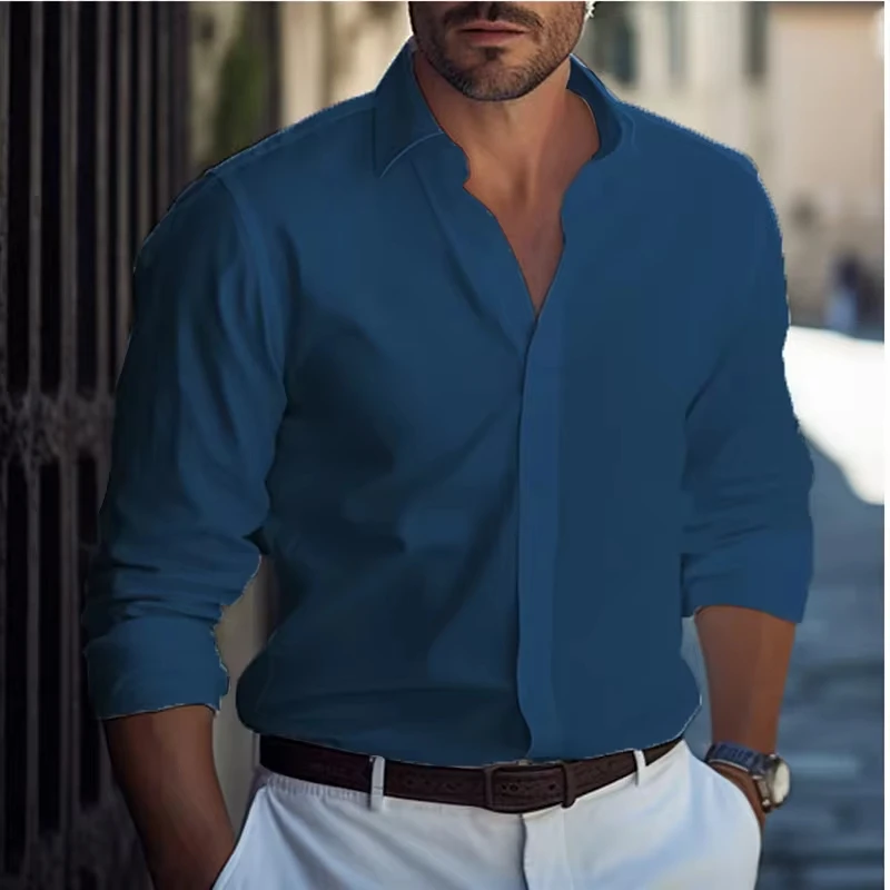 

T581 Men Short-Sleeved Shirts Summer Solid Color Stand-Up Collar Casual Beach Style Plus Size