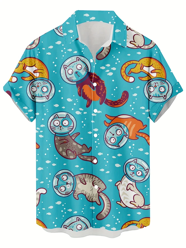 

Весенние и летние мужские рубашки с короткими рукавами, стильные мужские рубашки с мультяшным рисунком для пляжного отдыха, модные мужские рубашки на пуговицах