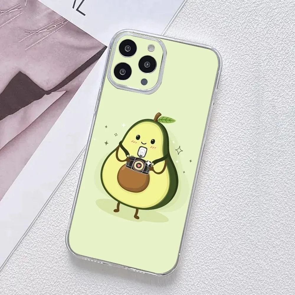 cartoon Fruit Avocado Phone Case For iPhone 11,12,Mini,13,14,15,Pro,XS,Max,X 8,7,6s,Plus,5,SE,XR Transparent Shell