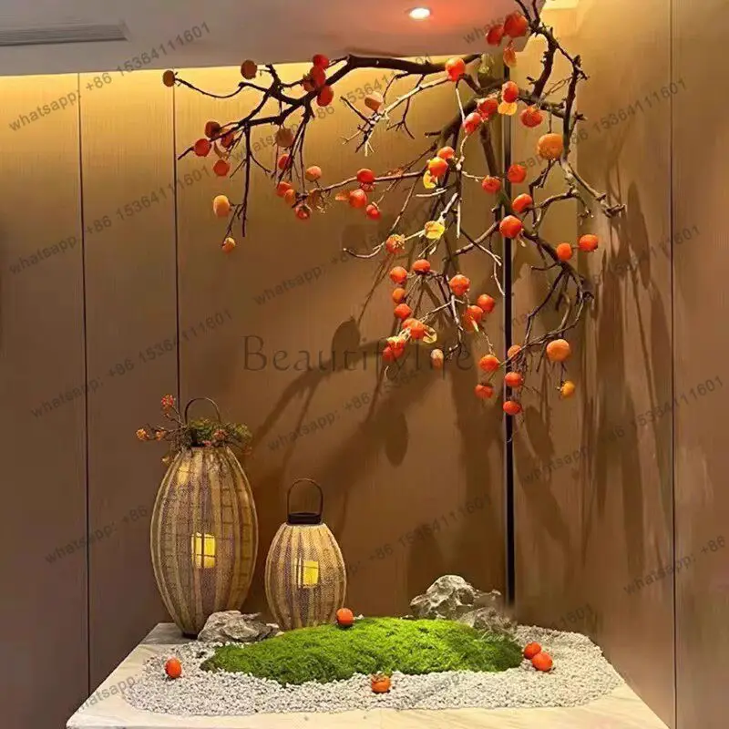Simulation persimmon tree hanging upside down new Chinese Zen restaurant window decoration