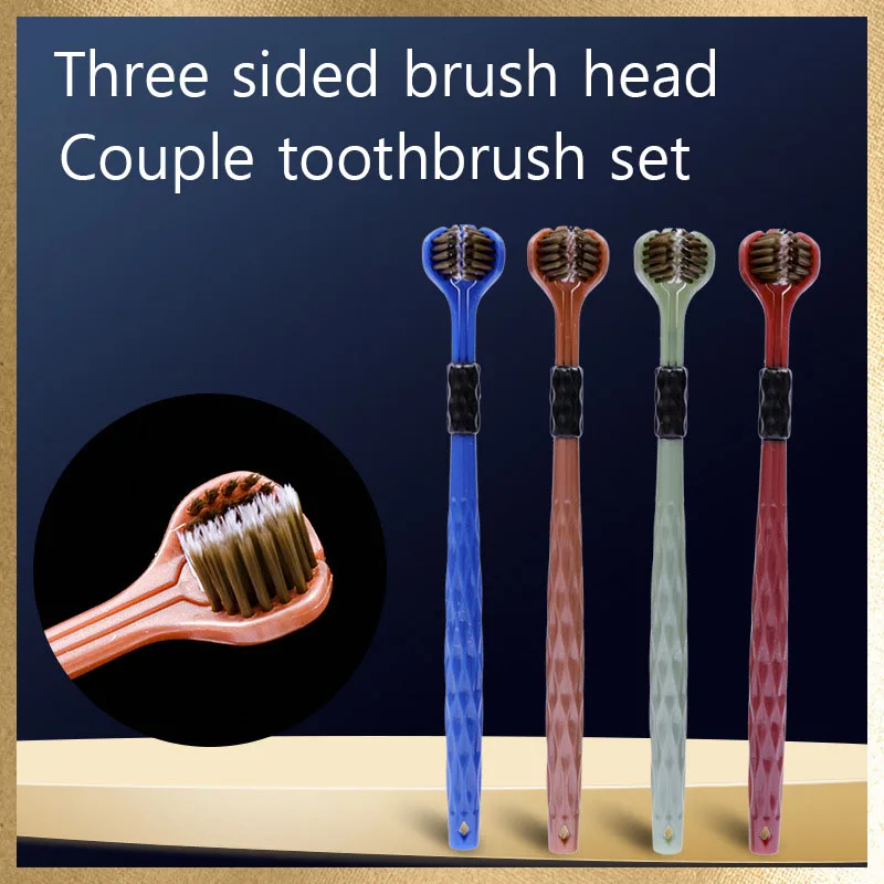 

High-quality Three Sided Toothbrush For Couple Suit 3D Wrapping Style Soft Hair Scraping Tongue Coating For Adult Household Use