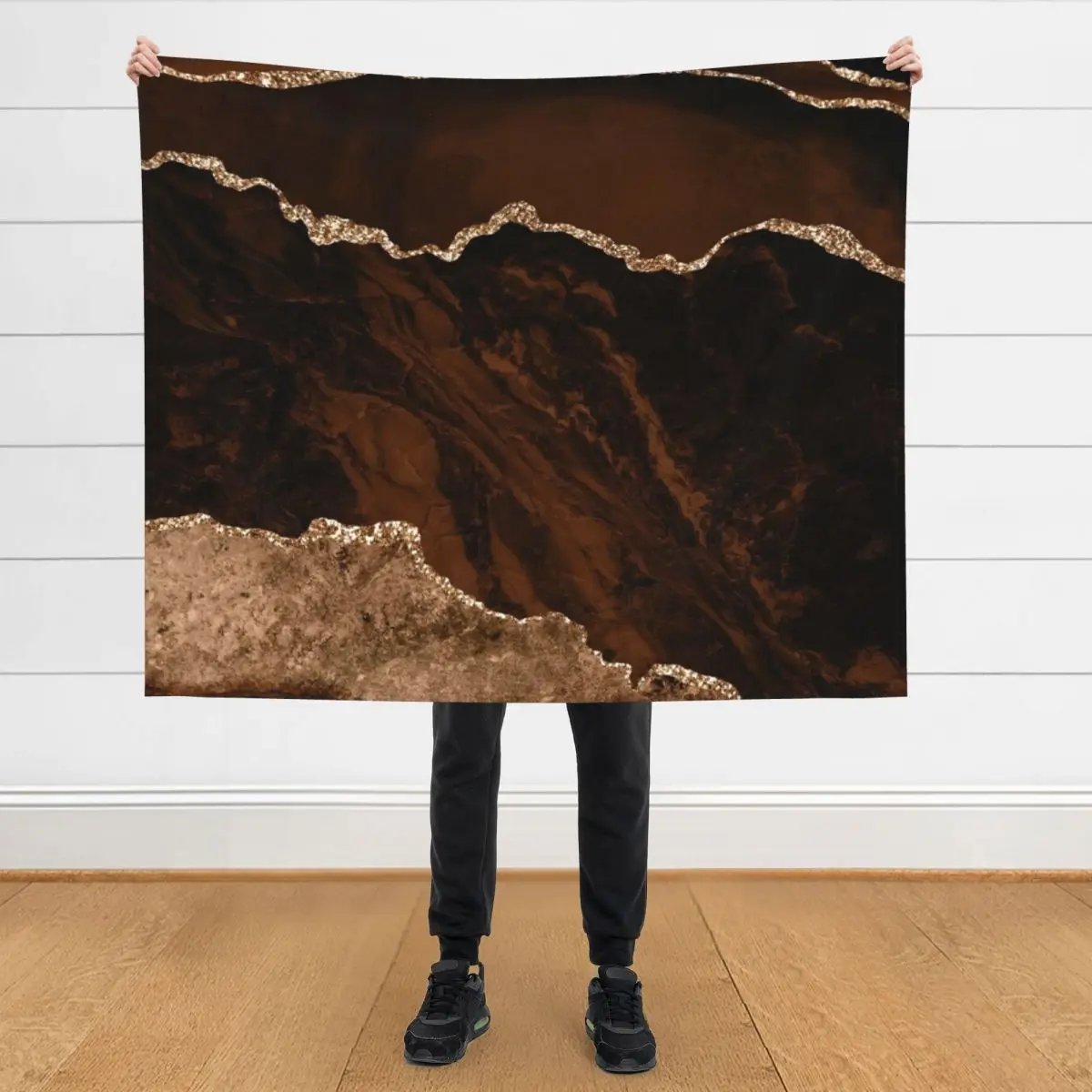 

Abstract Brown & Gold Modern Geode Agate Design Throw Blanket Flannel Hairy Sofa Quilt Softest Blankets