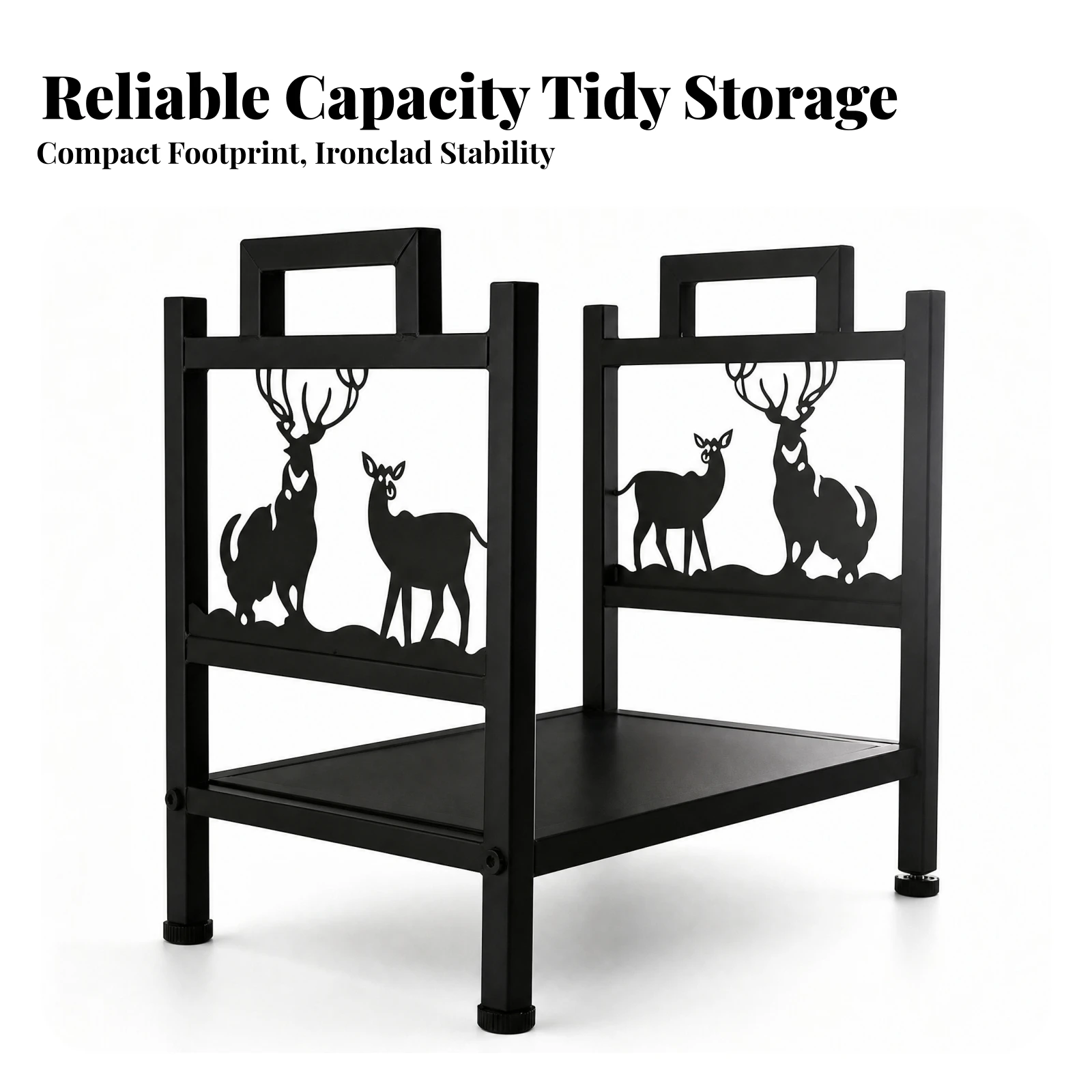 Freestanding Firewood Storage Rack Outdoor Metal Firewood Rack with Deer Silhouettes Metal Log Storage Stand Easy to Assemble